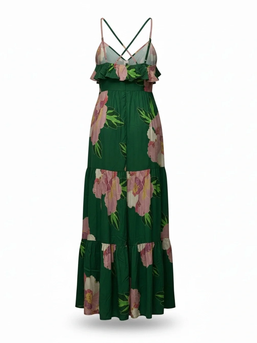 CeCe | Dresses | Cece Green Floral Ruffle Maxi Dress With Pink Blooms ...